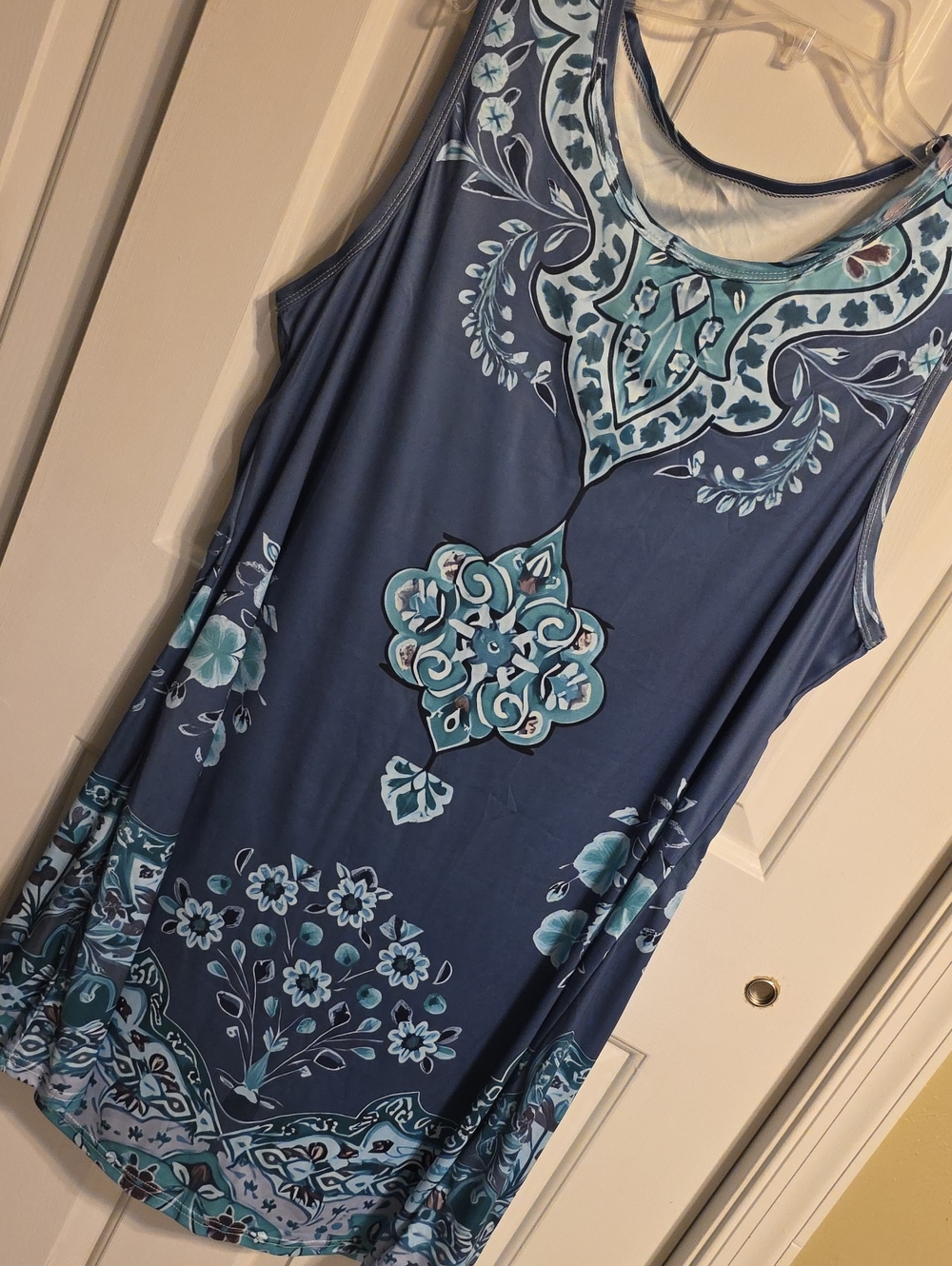 Navy Blue Floral-Print Sleeveless Tank Dress